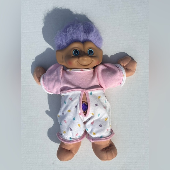 Trolls Other - Vintage 1990s 12" Treasure Troll Doll Purple Hair Purple w/  Gem Belly Button